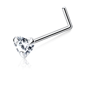 CZ Heart Silver L Shaped Nose Stud NSKL-114